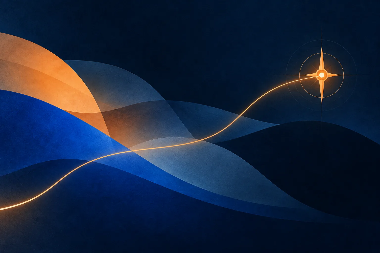 Abstracte focuslijn die richting geeft in een gelaagd blauw landschap